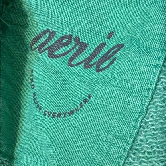 Aerie Down to Earth 1/4 Zip Sweatshirt Rib Oversized Green Comfy Loungewear Top - Picture 3 of 3
